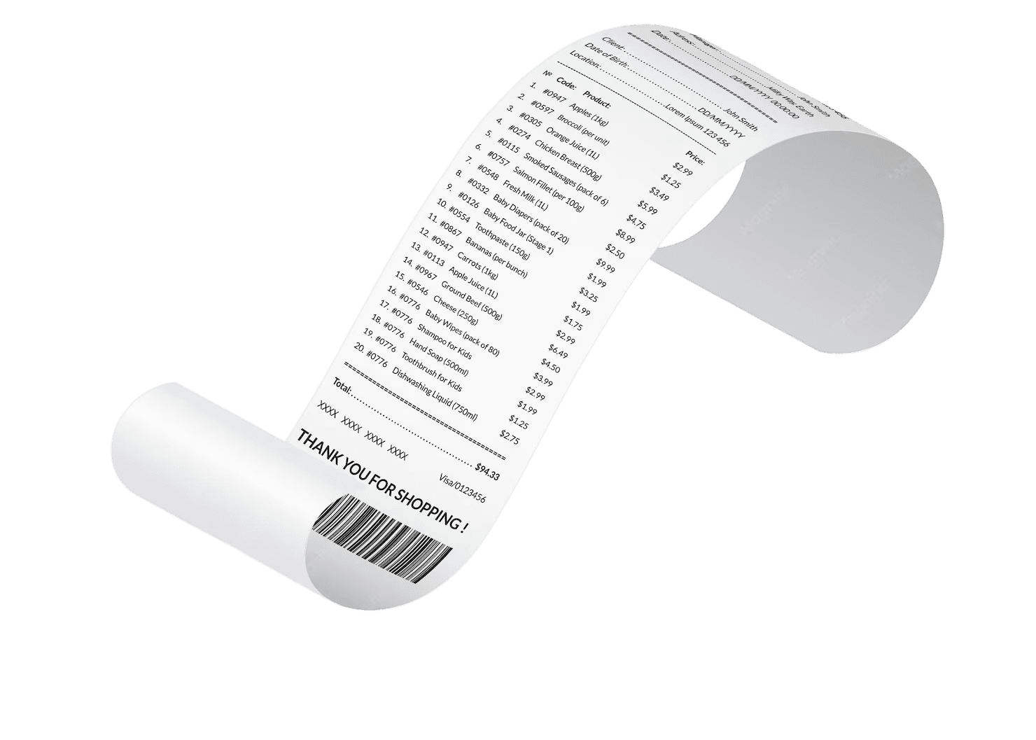 Thermal printed receipt from Webilns POS