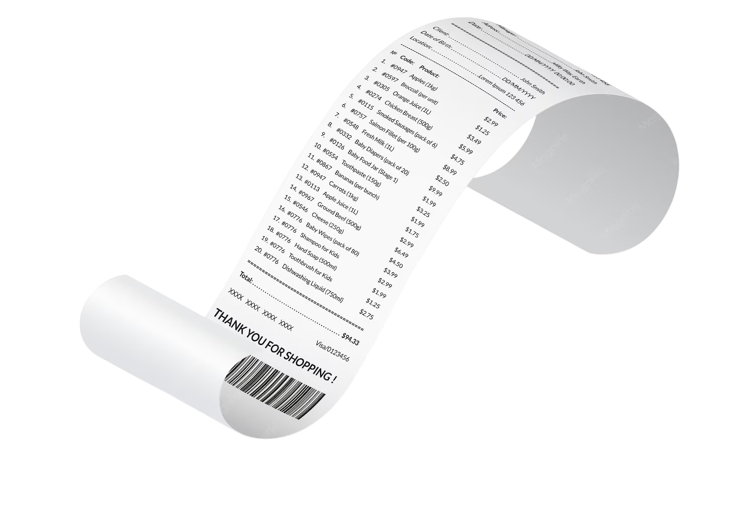Thermal printed receipt from Webilns POS